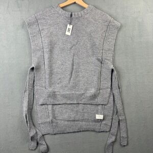 Foxy Kind Womens Gray Knit Sweater Vest Open Side Tie Closure Size Medium NWT